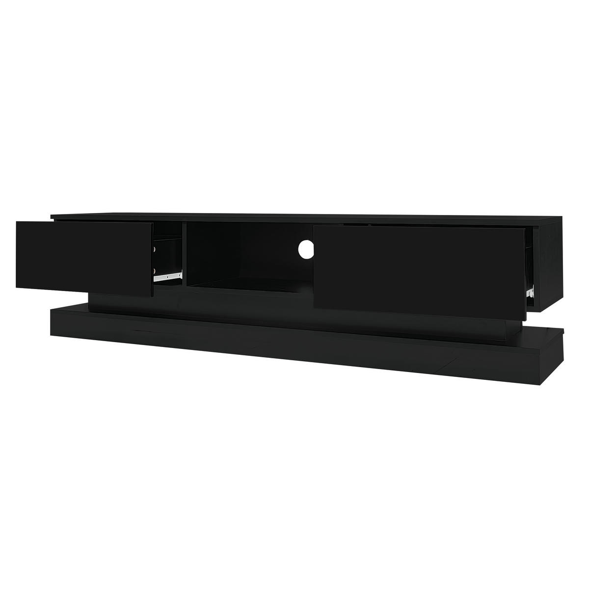 LOWBOARD DE-40478 2 Schubladen mit LED und Hochglanz Schwarz - Schwarz, Holzwerkstoff (160/40/35cm) - ComfortXL