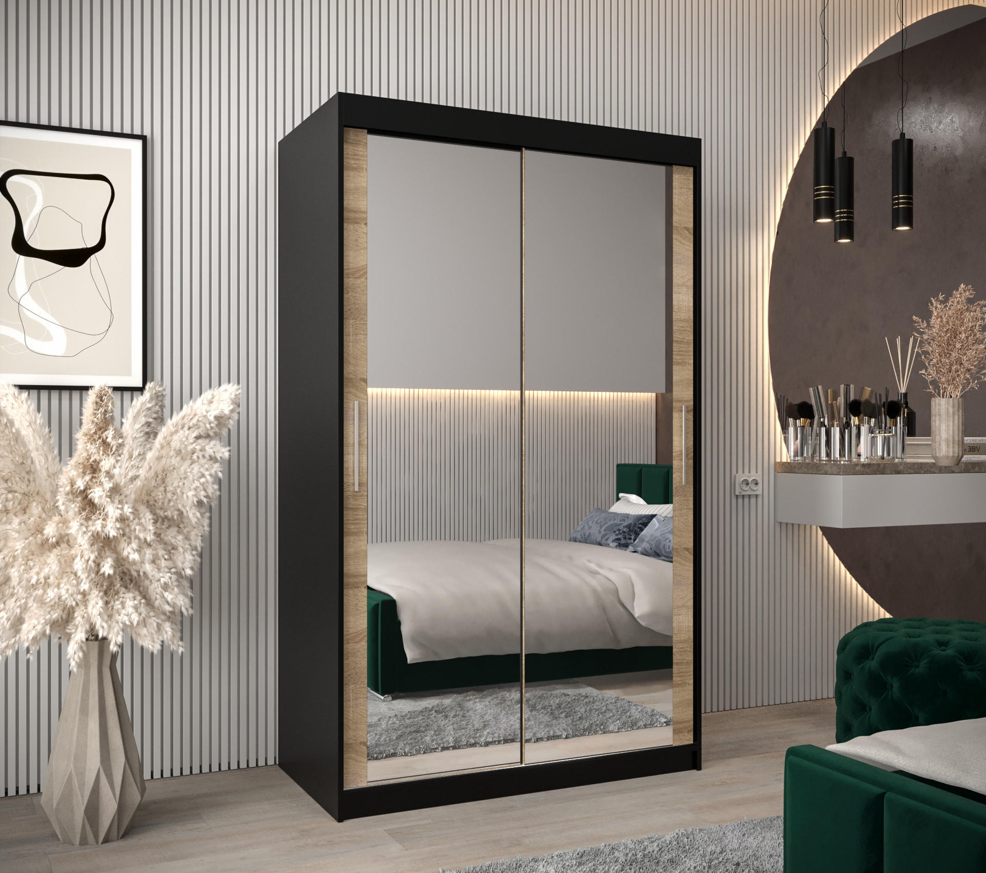 SCHWEBETÜRENSCHRANK 200/120/62 2-türig - Silberfarben/Schwarz, Holz/Kunststoff (120/200/62cm) - Abiks Möbel