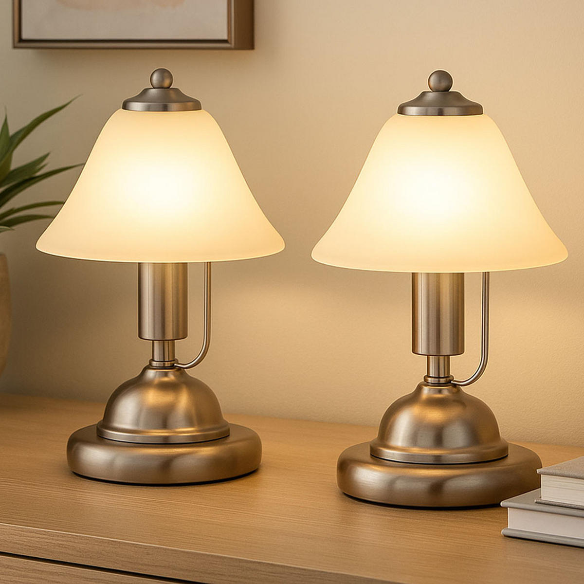 LED TISCHLEUCHTE Antique Alabaster Glas Silber 2er Set - Silberfarben, Glas (17/17/8.2cm) - Globo Lighting