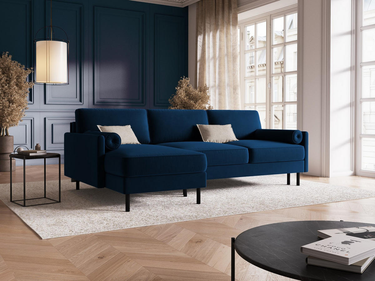AUSKLAPPBARES-ECKSOFA links mit Container Scott aus Samt königsblau 5 Sitzplätze - Blau, Textil (142/212cm) - Micadoni
