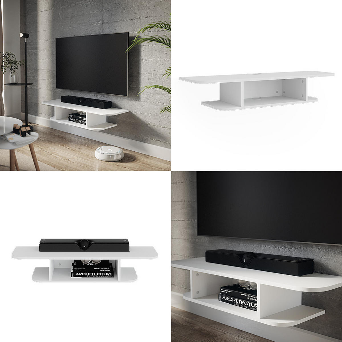 TV-SCHRANK Lorio Weiß 105 x 18.2 cm offene Fächer - Weiß, Holzwerkstoff (105/18.2/30cm) - Vicco