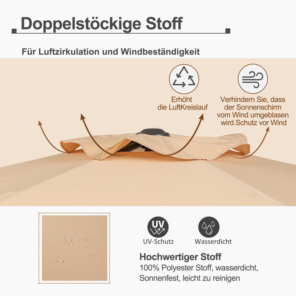 SONNENSCHIRM Ampel Rechteck khaki - Beige, Metall (300/300cm) - ComfortXL