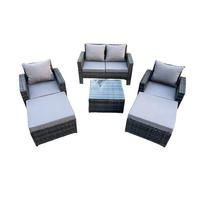 GARTENMÖBEL-SET mit Kissen Polyrattan Dunkelgrau 6-Sitzer - Dunkelgrau, Metall - Fimous