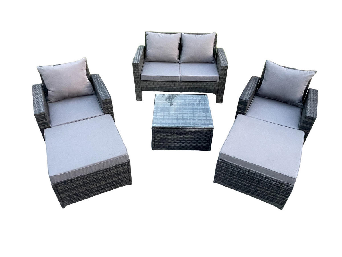 GARTENMÖBEL-SET mit Kissen Polyrattan Dunkelgrau 6-Sitzer - Dunkelgrau, Metall - Fimous