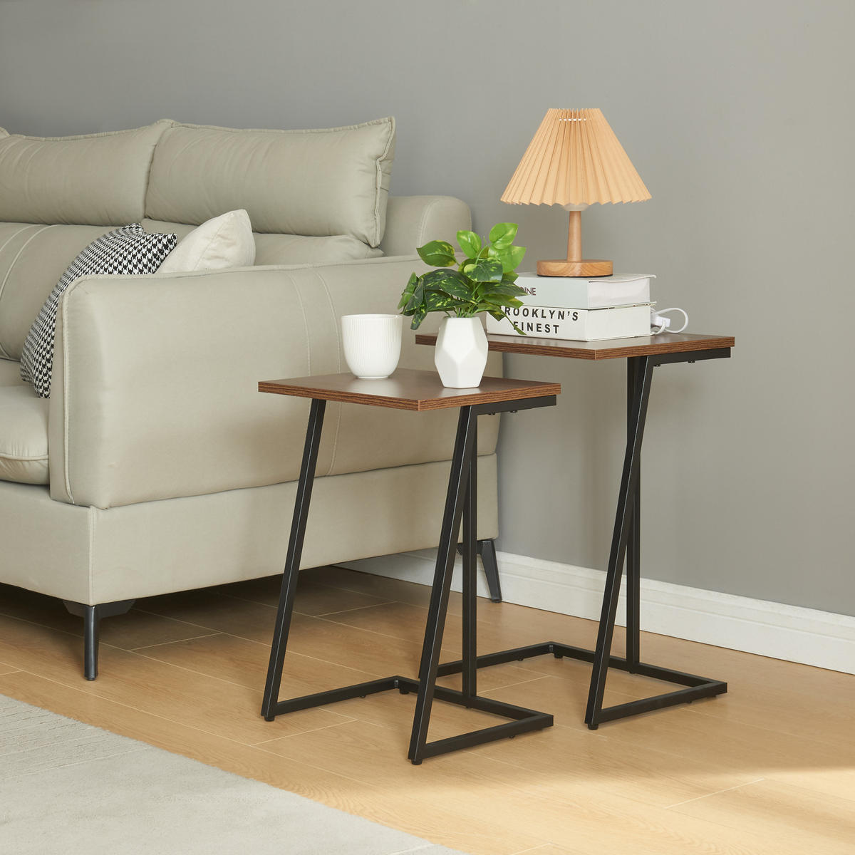 SATZTISCH-SET 2 TLG. Salem - Walnussfarben/Schwarz, Holzwerkstoff/Metall (40/30/56cm) - [en.casa]