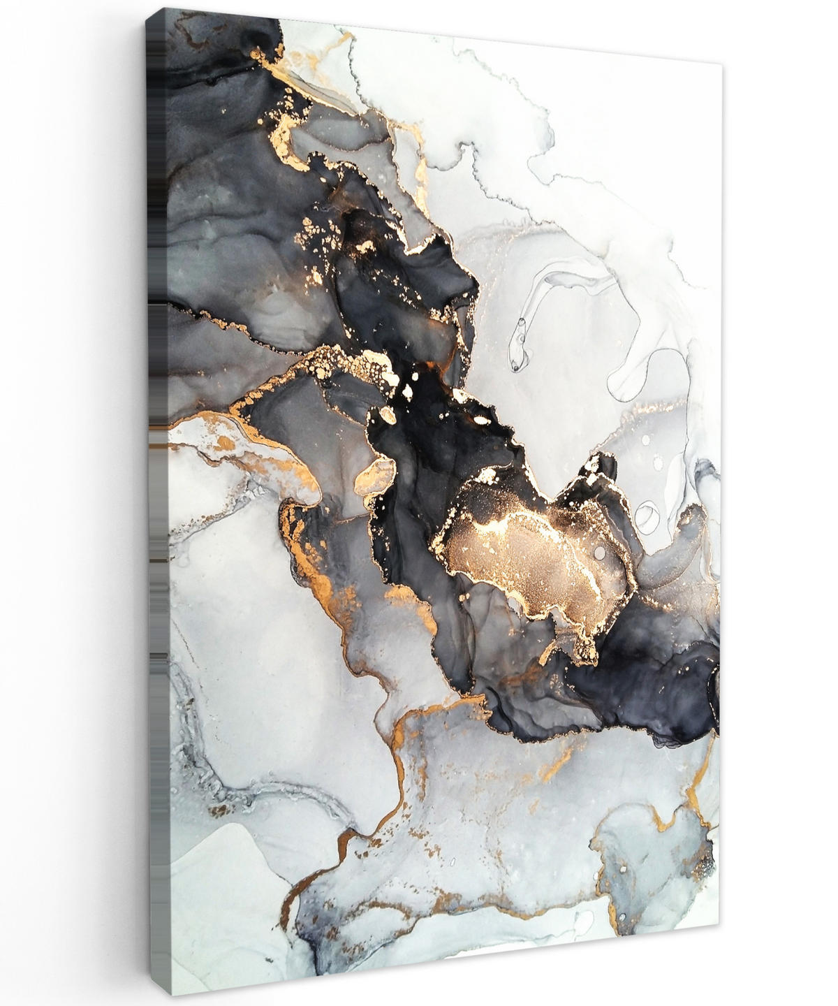 LEINWANDBILD Marmor - Schwarz - Weiß - Gold - Luxus - Abstrakt 60x90 cm - Goldfarben, Textil (60/90cm) - MuchoWow