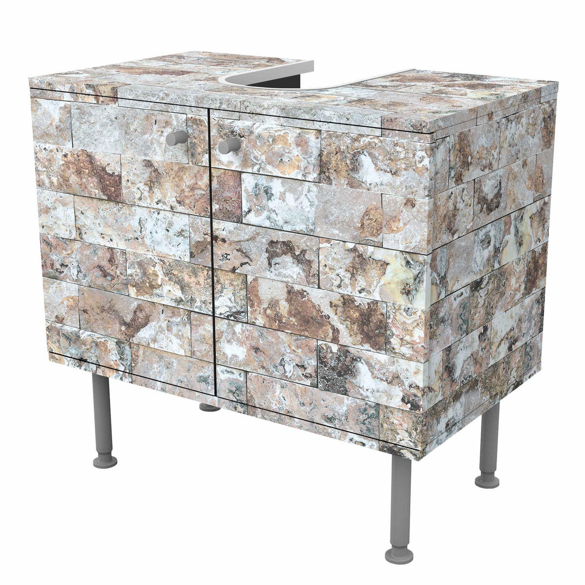WASCHBECKENUNTERSCHRANK Naturmarmor Steinwand 60/55/35 cm - Beige, Holzwerkstoff (60/55/35cm) - Bilderwelten