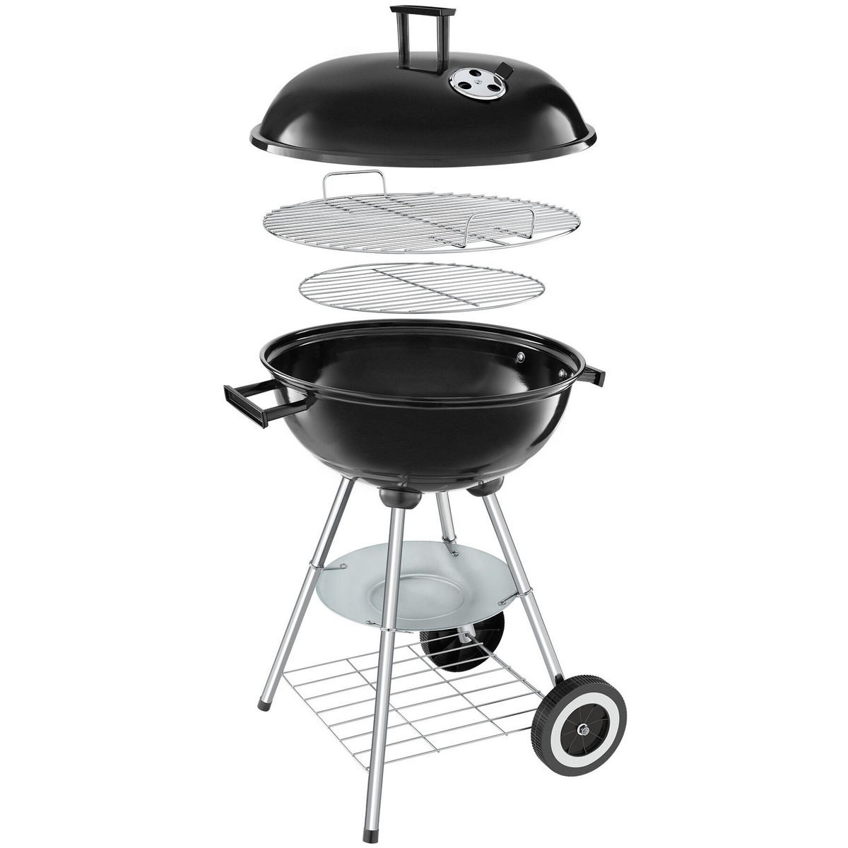 KUGELGRILL , Ø Rost 41,5 cm, schwarz/silber - Silberfarben/Schwarz, Metall (41.5/75cm) - tectake