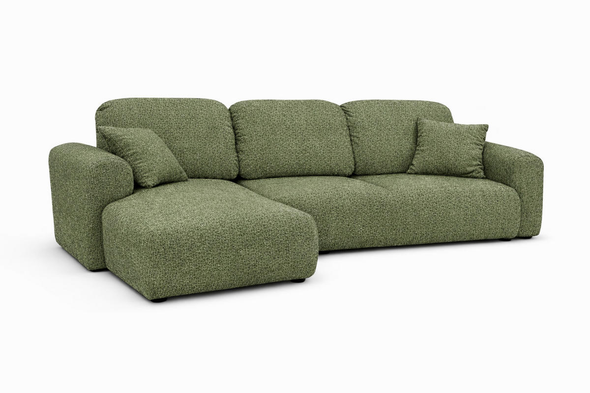 ECKSOFA Mit Schlaffunktion Und Bettkasten, Sofa L-Form Bingo L, Chenille-Stoff Artico, Moss, Links - Grün, Holz (250/142cm) - Kaiser Möbel
