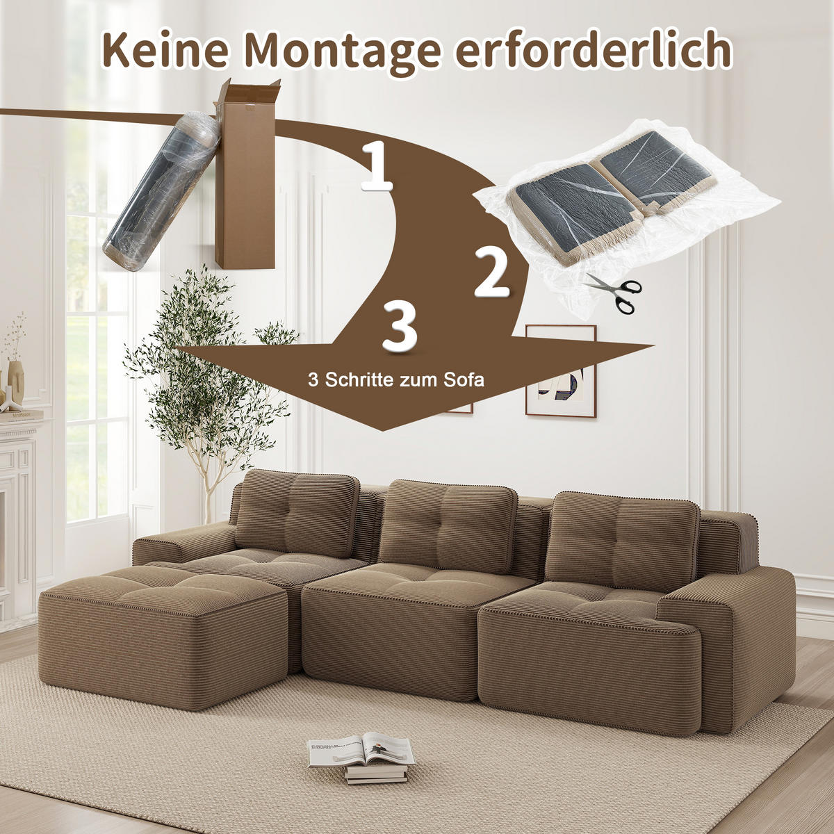 ECKSOFA 293/177/69 cm Braun mit Ottoman - Braun, Textil (293/177cm) - Oxeza
