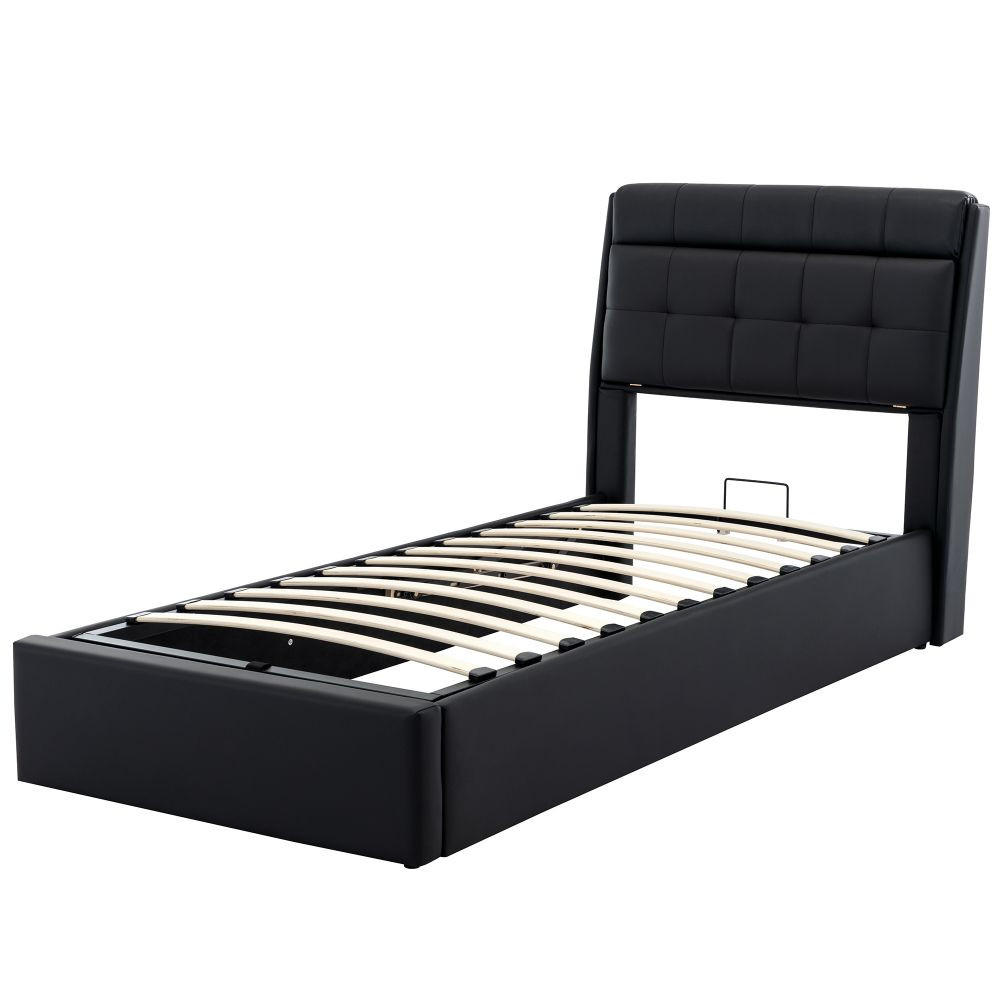 POLSTERBETT 90/200 cm in Schwarz PU mit Lattenrost - Schwarz, Holz/Textil (90/200cm) - KOMHTOM