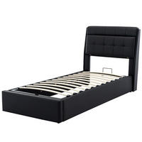 POLSTERBETT 90/200 cm in Schwarz PU mit Lattenrost - Schwarz, Holz/Textil (90/200cm) - KOMHTOM