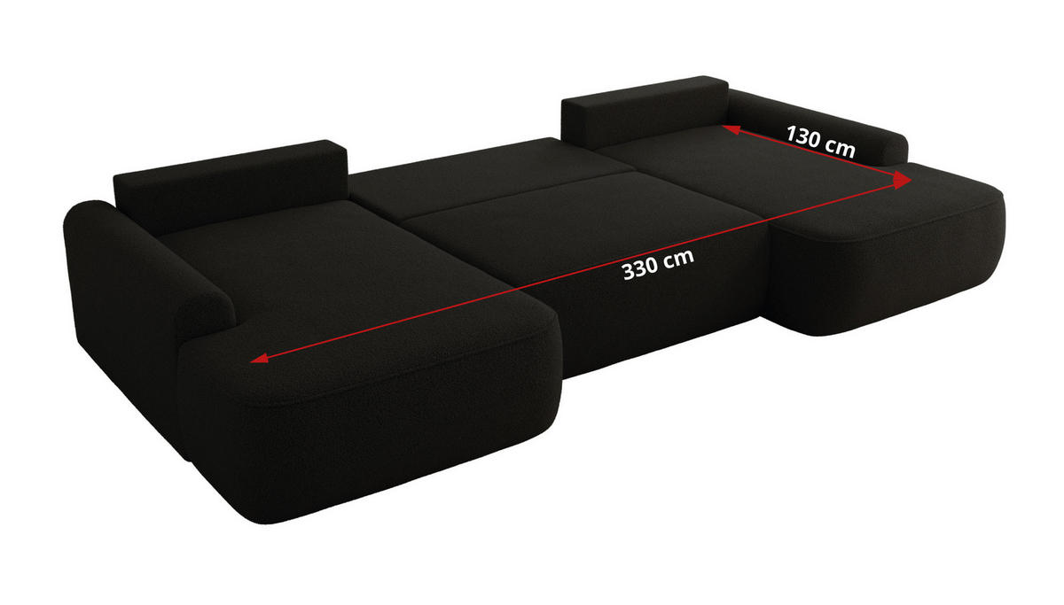 WOHNLANDSCHAFT CUBO U Schwarz Boucle - Schwarz, Kunststoff/Textil (370/100/187cm) - MKS