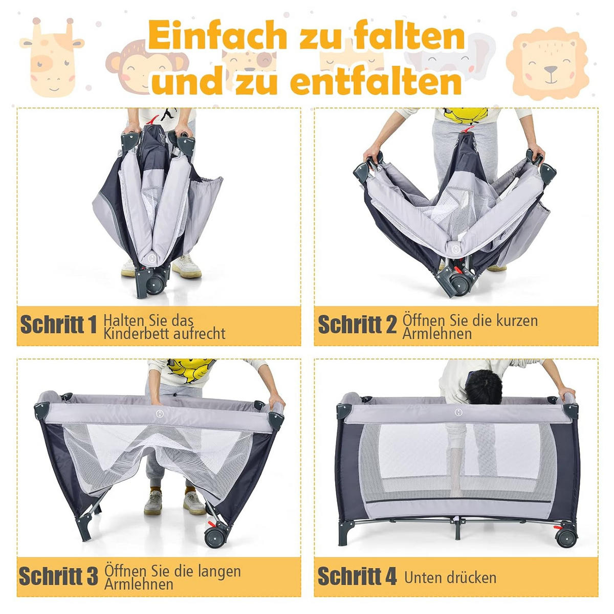 DETSKÁ kolíska, sivá - sivá, kov - COSTWAY
