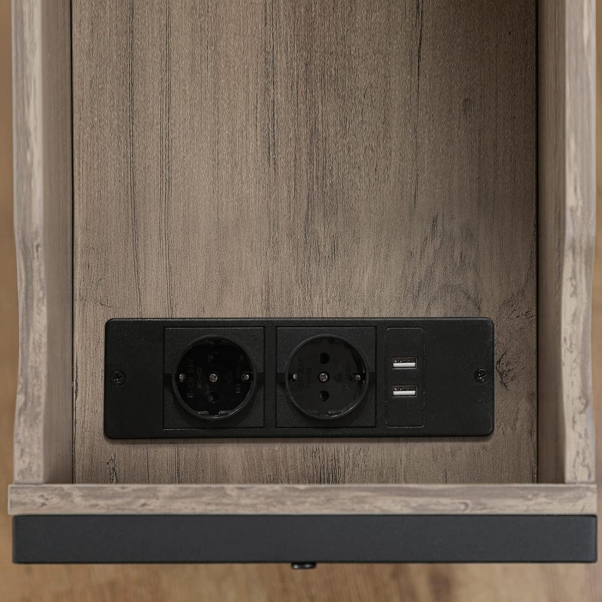 BEISTELLTISCH BRAUN Sofatisch mit Ladestation - Greige/Schwarz, Holzwerkstoff (48/26/64cm) - Hoobro