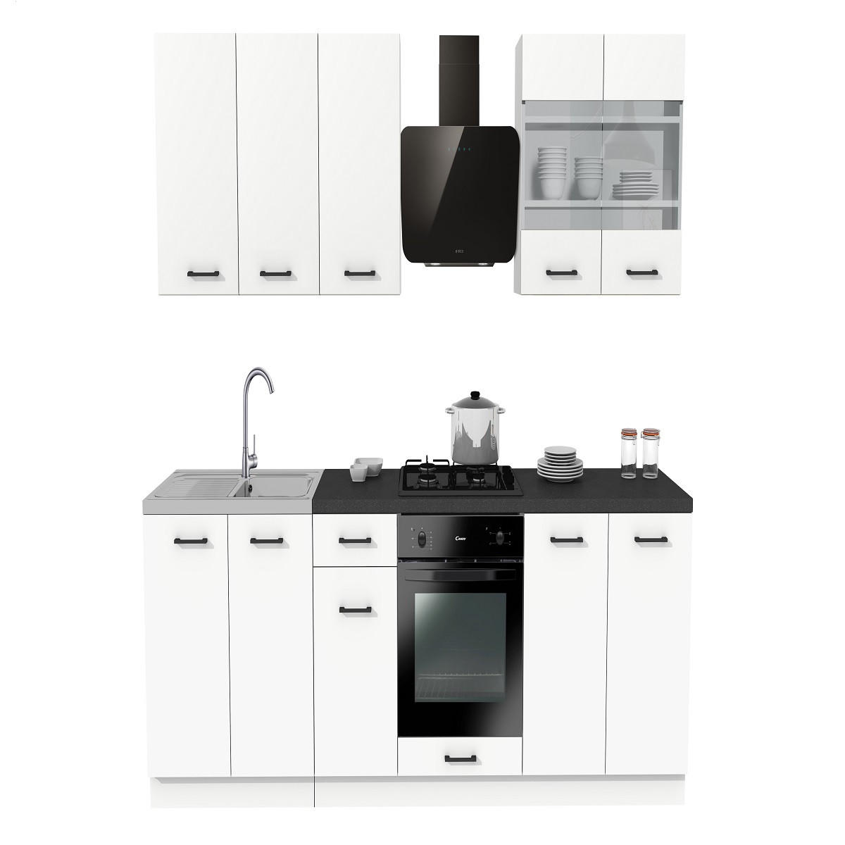 KÜCHENZEILE 260 cm mit Arbeitsplatte - SIMPLY Z23 - in Weiß / Matt - Schwarz/Weiß, Holz/Holzwerkstoff (260/212/53cm)