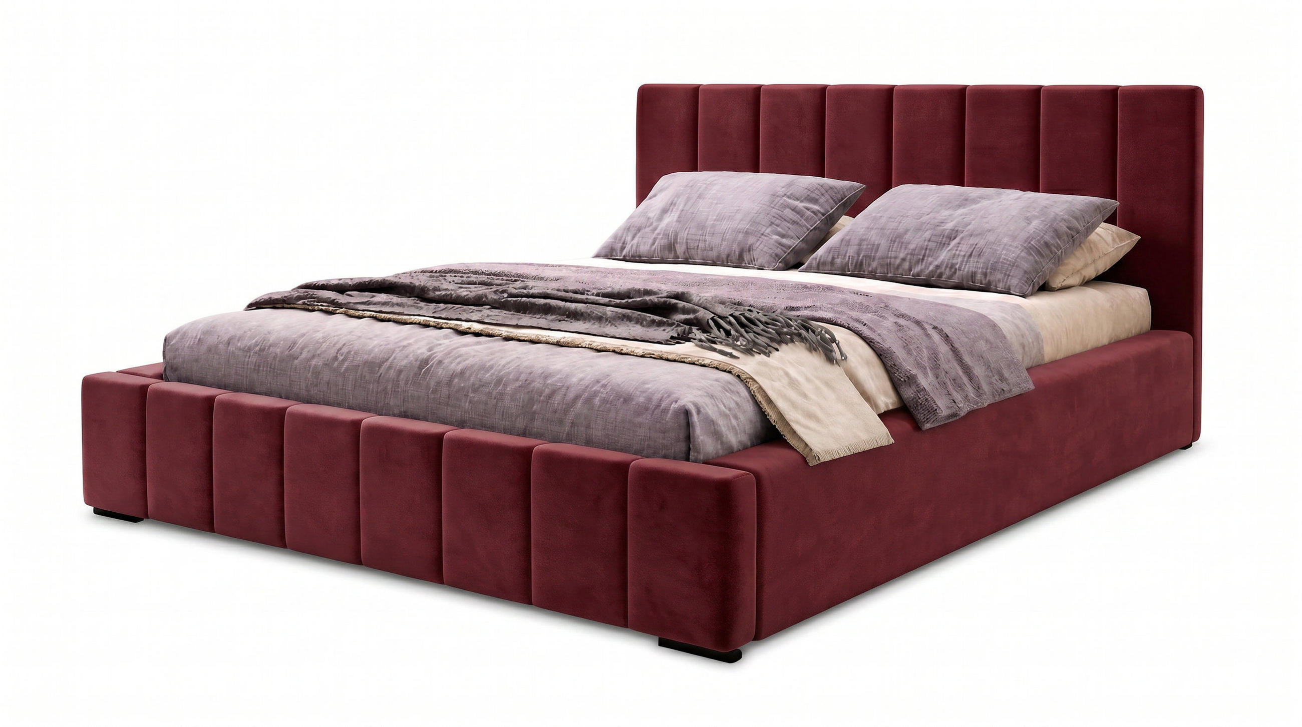 MARPUR Polsterbett NERO 120x200 cm mit Bettkasten und Lattenrost, Bordeaux - Chromfarben/Bordeaux, Holz/Holzwerkstoff (120/200cm) - Marpur