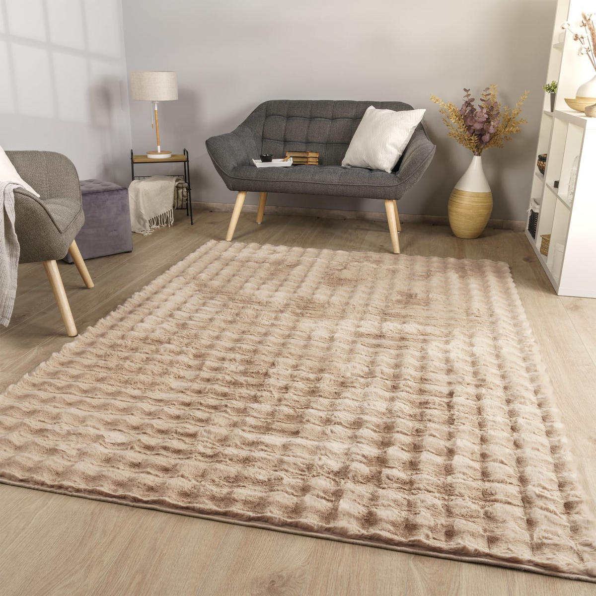 HOCHFLORTEPPICH Rauten Beige 60 x 100 cm - Beige, Kunststoff (60/100cm) - TT Home