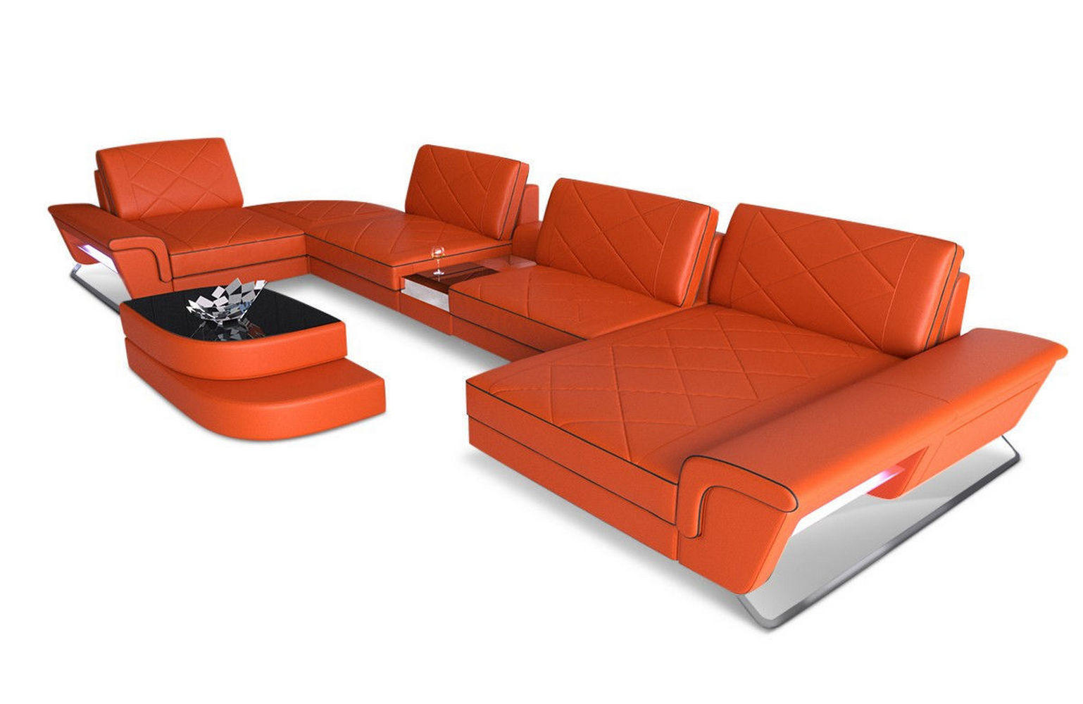 WOHNLANDSCHAFT Bari U - Orange, Leder (456/89/243cm) - Sofa Dreams