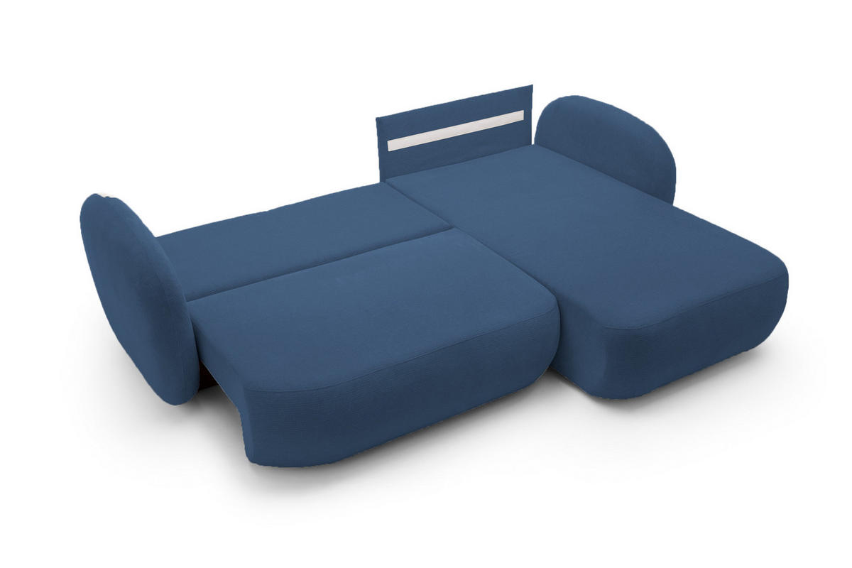 ECKSOFA OLIO L-Form Schlaffunktion mit Bettkasten, lose Rückenkissen, freistehend, RECHTS 248x174 cm Blue - Blau, Holz/Textil (248/174cm) - DomoHome