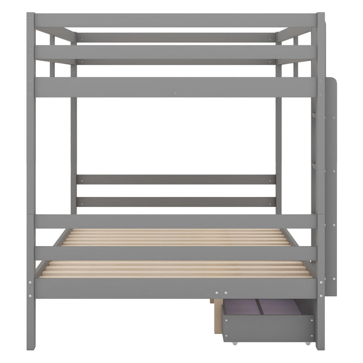 ETAGENBETT aus Kiefernholz 140x200 cm Grau mit Schubladen, Stauraum und hohem Geländer - Grau, Holzwerkstoff (140/200cm) - Modfu