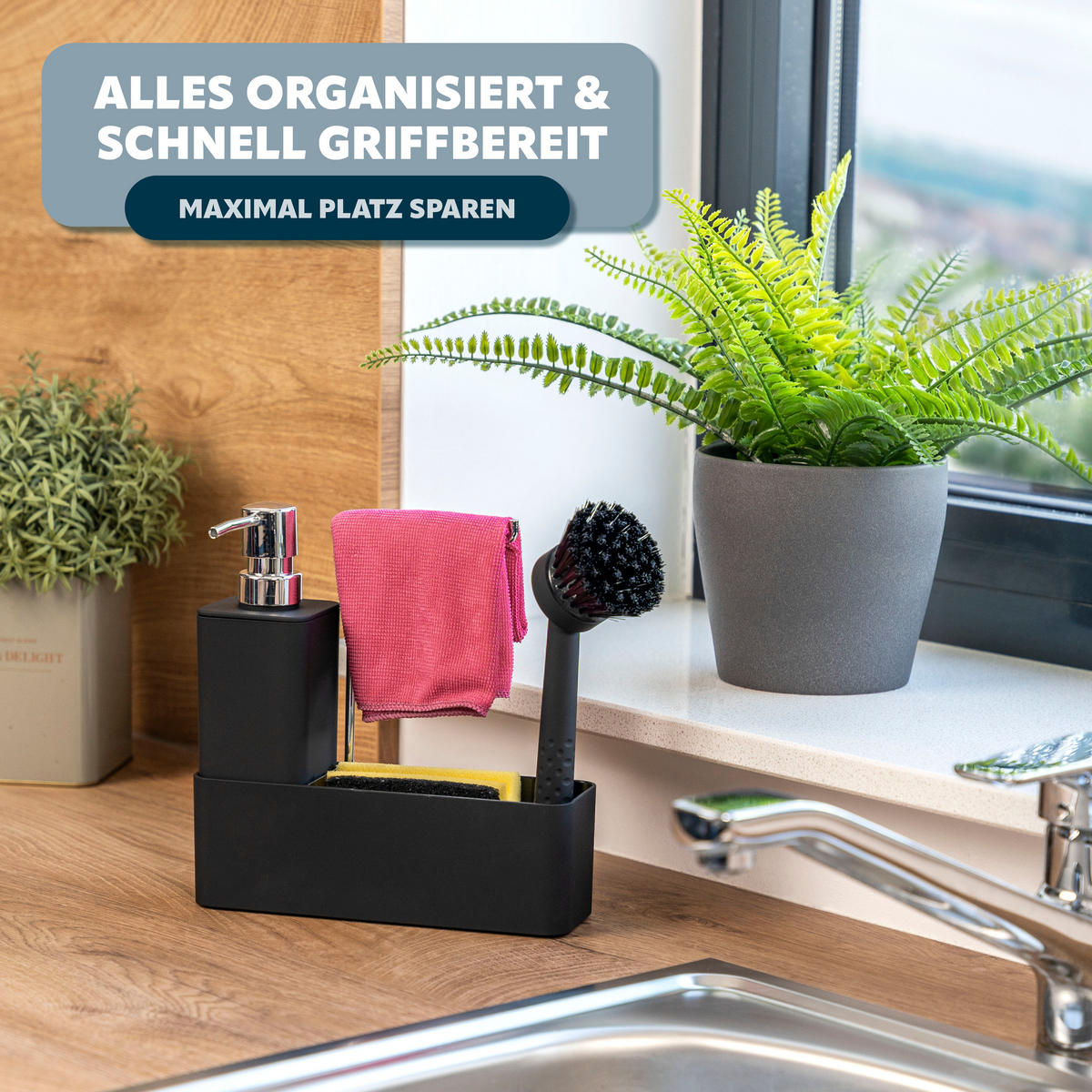 ELUNO Spülbecken Organizer Set, matt schwarz - Schwarz, Kunststoff (20.5/21/6.5cm) - eluno