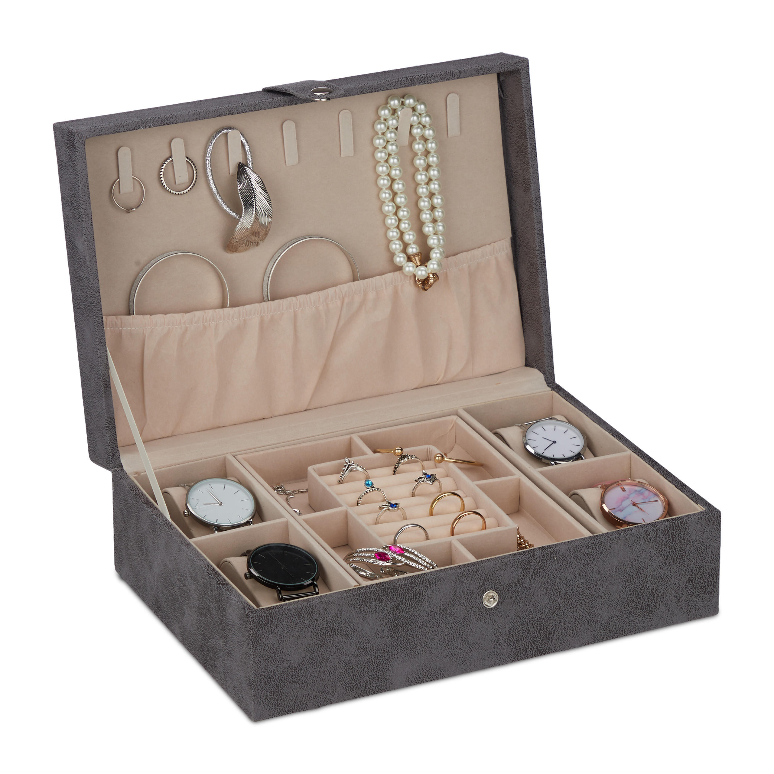 SCHMUCKKÄSTCHEN - Grau, Holzwerkstoff/Wellpappe (29/10/20cm) - Relaxdays