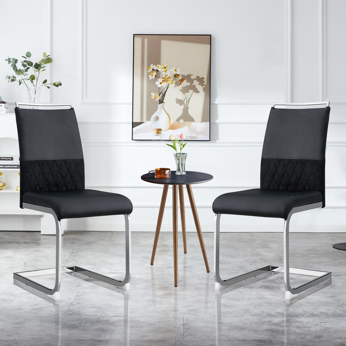 AKZENTSTUHL 2er Set mit Kunstleder- und Leinenbezug, komfortabler pflegeleichter stabiler Ess- und Küchenstuhl, schwarz - Schwarz, Kunststoff (48/95/42cm) - Luhomfu