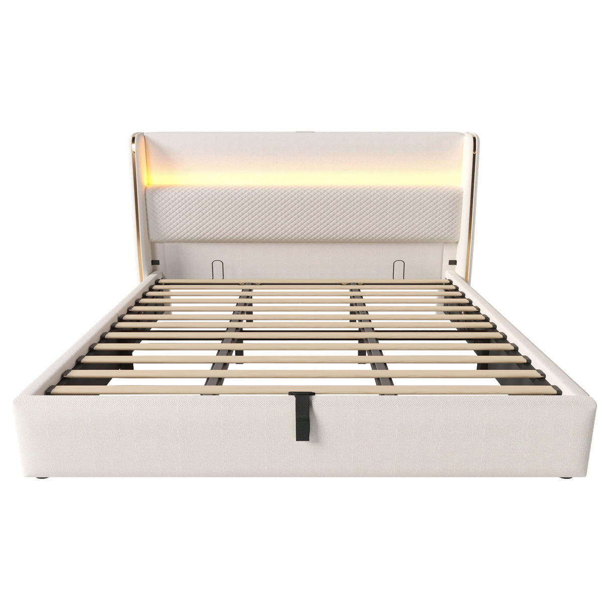 BETT hydraulisch 180x200 cm Leinen Beige mit Stauraum - Beige, Metall (180/200cm) - Meubliv