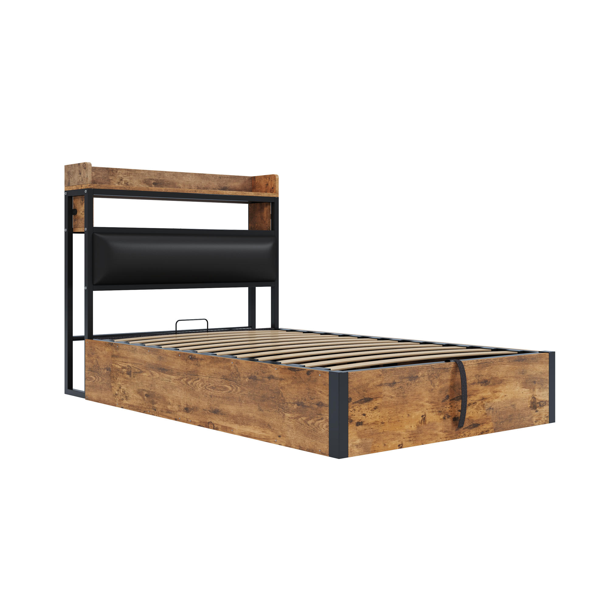 POLSTERBETT 90x200 cm mit USB, Stauraum, Lattenrost, Schwarz - Schwarz, Holz (90/200cm)