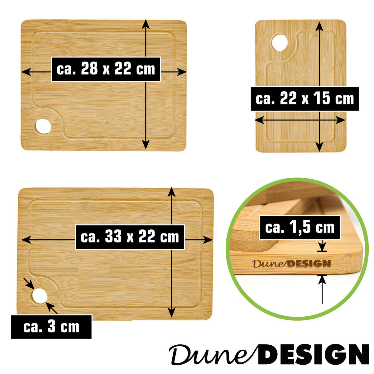 SCHNEIDEBRETT 22/33/1,5 cm, Bambus - Braun, Holz (22/33cm) - Dunedesign