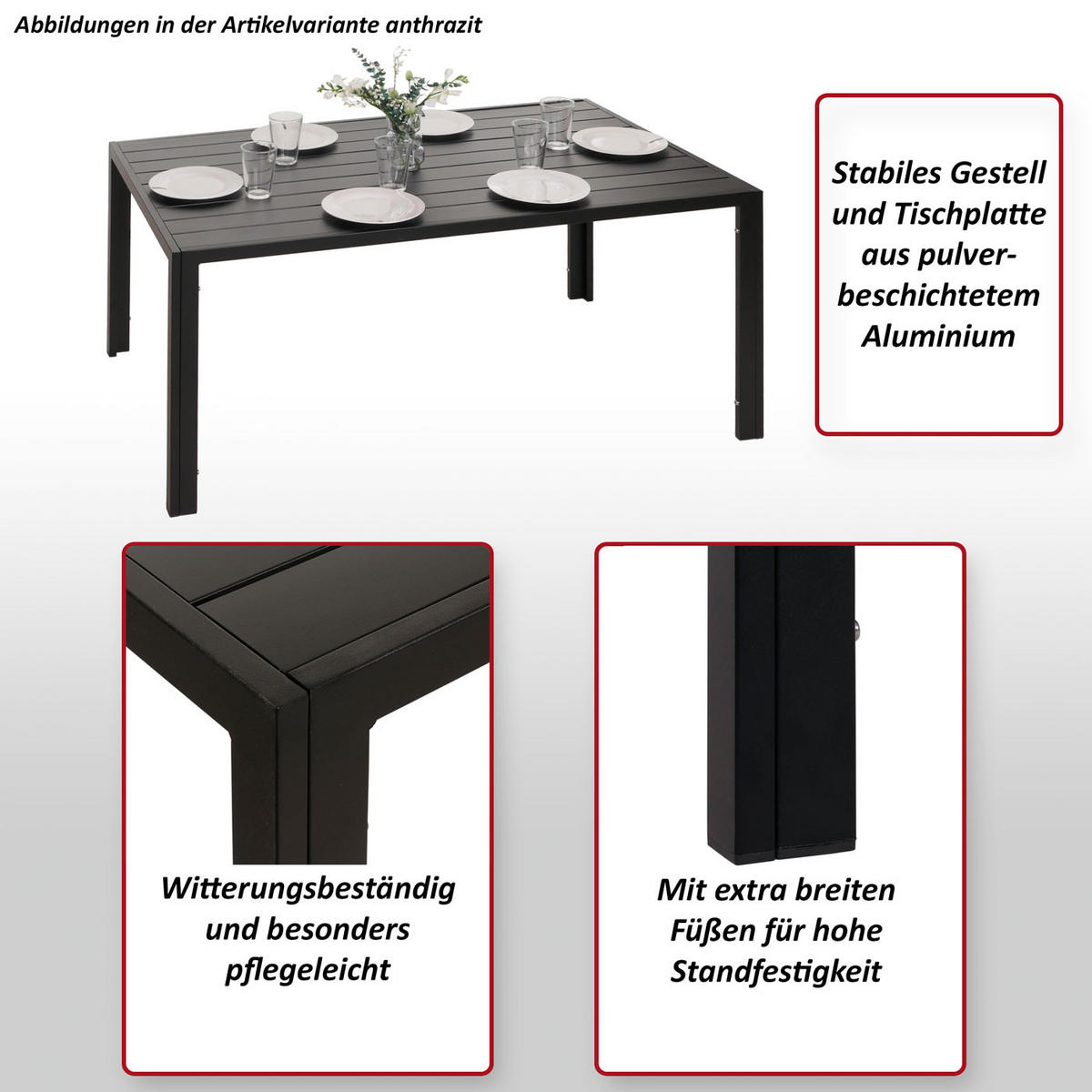 ALU-ESSTISCH rechteck Anthrazit - Anthrazit, Metall (80/140/72cm) - MCW