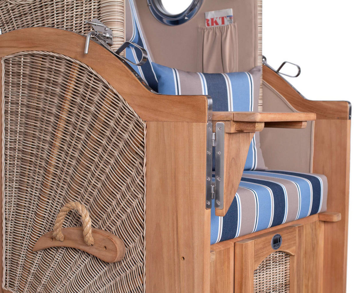 STRANDKORB Düne 1-Sitzer Teak 580 - Blau/Braun, Holz/Textil (98/165/80cm) - Mr. Deko
