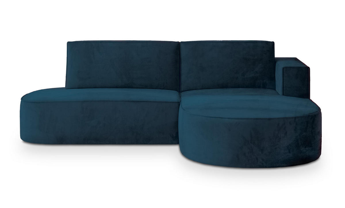 ECKSOFA CORTIO M R-S Blau Velours-Stoff mit Schlaffunktion - Blau, Holz (265/174cm) - MASSENO