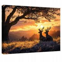 WANDBILD Hirsch Wald Natur Modern 100x70 - Multicolor, Holzwerkstoff (100/70cm) - Wallarena