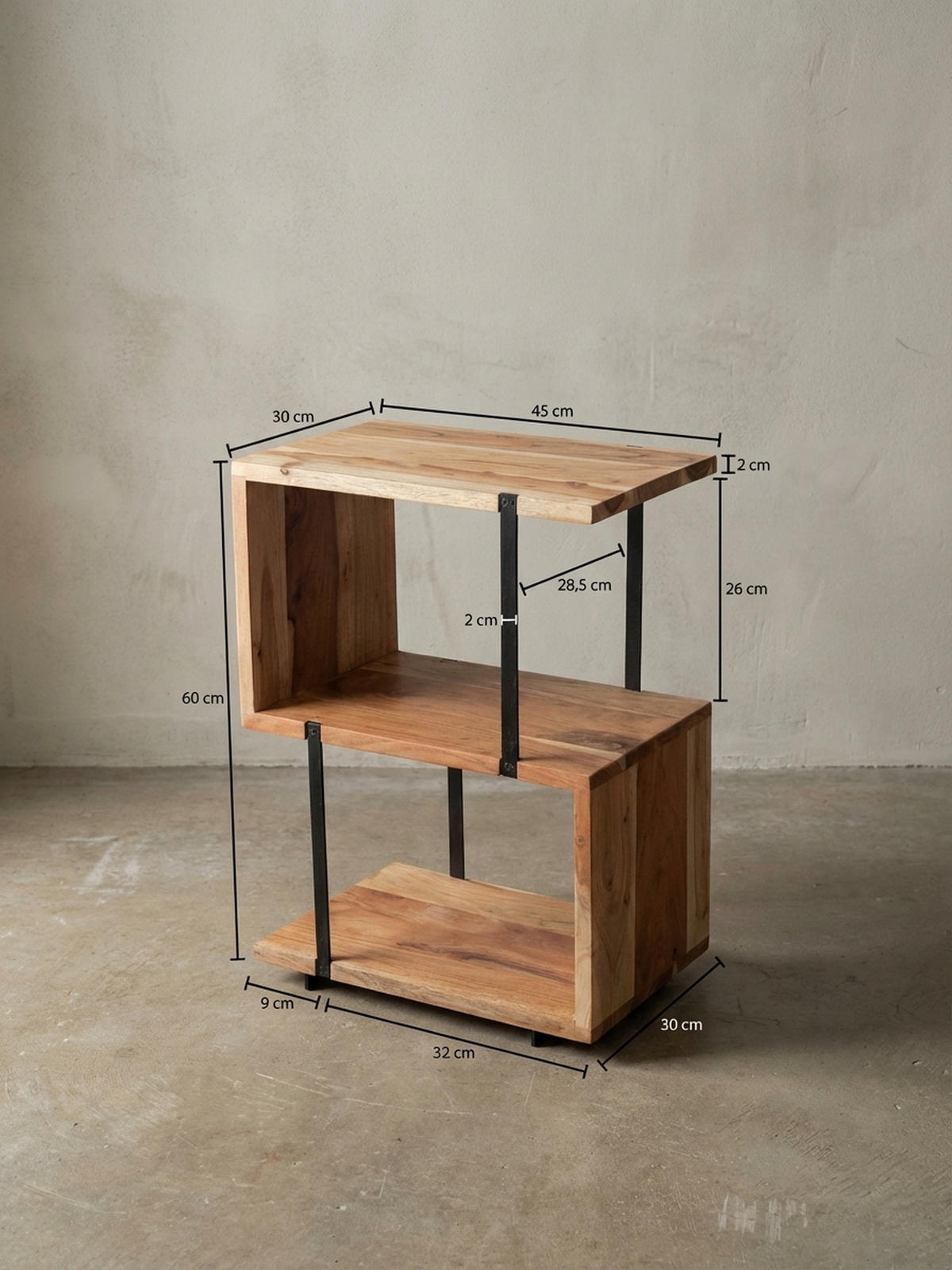 BEISTELLTISCH – Massivholz Edelstahl S-Form modern - Beige/Schwarz, Holz (30/45/60cm) - KADIMA DESIGN