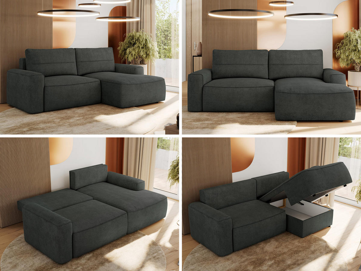 ECKSOFA BELLUNO L Dunkelgrau Strukture - Rechts - Dunkelgrau/Schwarz, Textil (233/144cm) - MKS