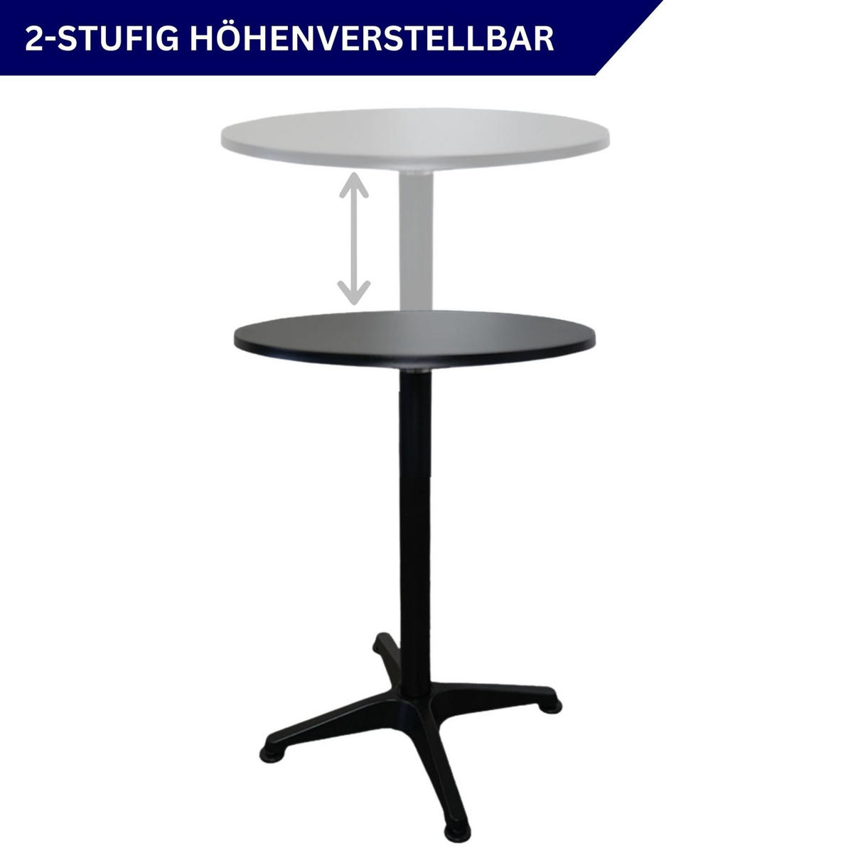 STEHTISCH mit Hussen klappbar HxØ 75-115x60cm MDF-Platte mit Edelstahlbeschichtung Schwarz - Schwarz, Metall (115/60/115cm) - CHEFGASTRO