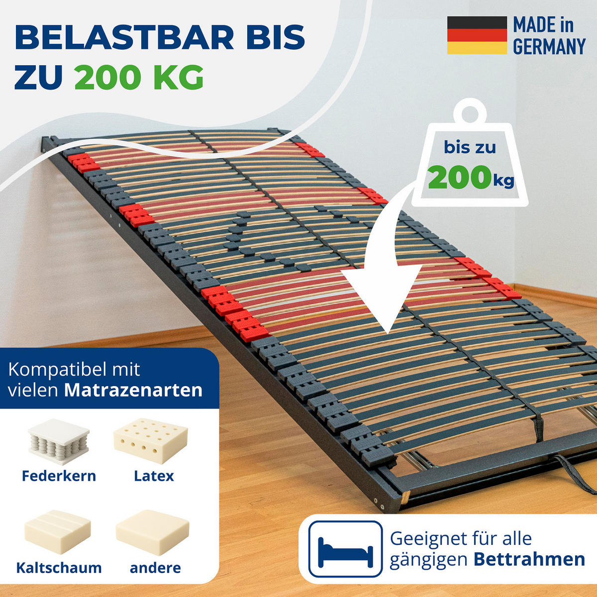 LATTENROST RELAXANA KF 100 x 200 cm Kopf- & Fußteil verstellbar komplett montiert - Grau, Holz (100/200cm) - Reha-Schlafwelt