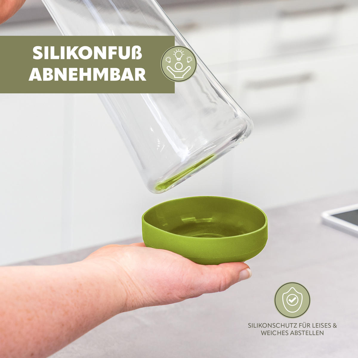 GLASKARAFFE 1 Liter CAROLA, grün, Edelstahl, Silikon - Grün, Glas (1L) - bremermann