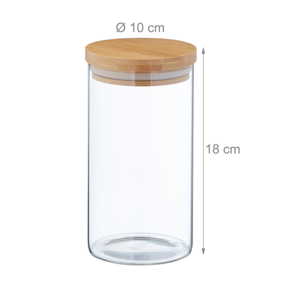 3xVORRATSGLAS - Transparent, Glas/Holz (10/18/10cm) - Relaxdays