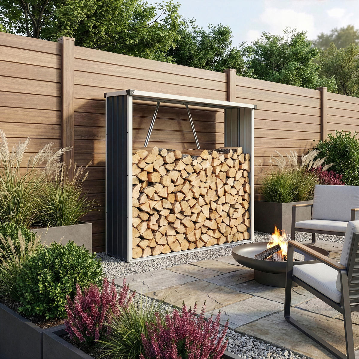 BRENNHOLZUNTERSTAND Kalmar - Anthrazit, Metall (158/152/47cm) - casa.pro