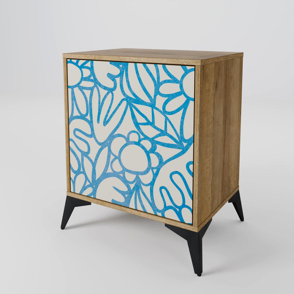 SIDEBOARD BLOOMY MORNING, Eichefarben, 57,5x42x67,5 cm, Schwarze Metall-Rahmenfüße - Eichefarben/Multicolor, Holzwerkstoff/Metall (57.5/67.5/42cm) - SpaceRebels
