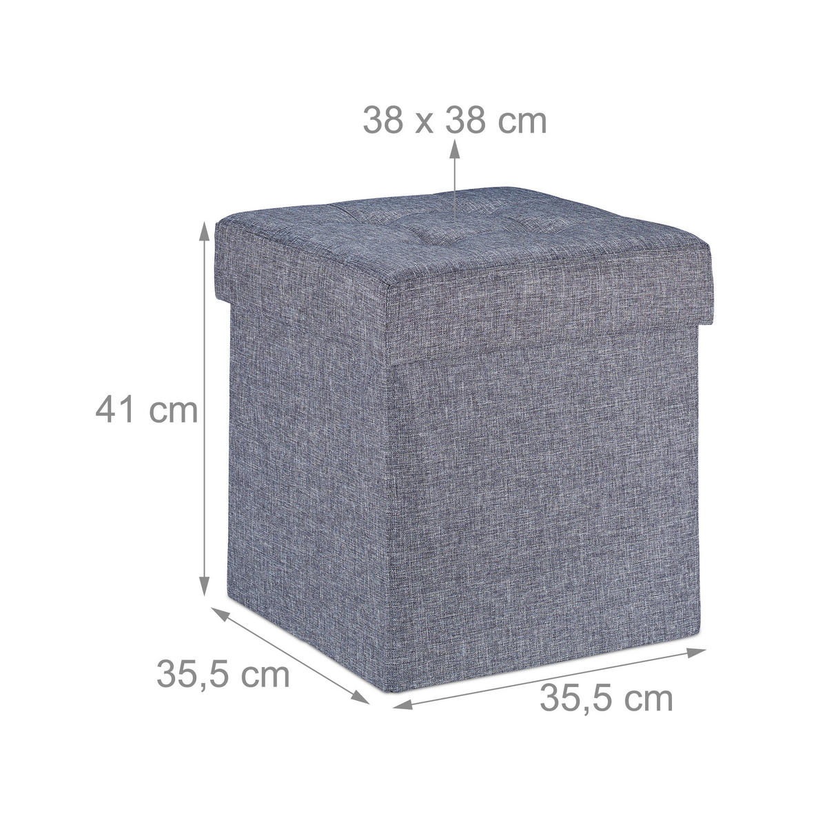 SITZHOCKER - Grau, Holzwerkstoff/Textil (38/41/38cm) - Relaxdays
