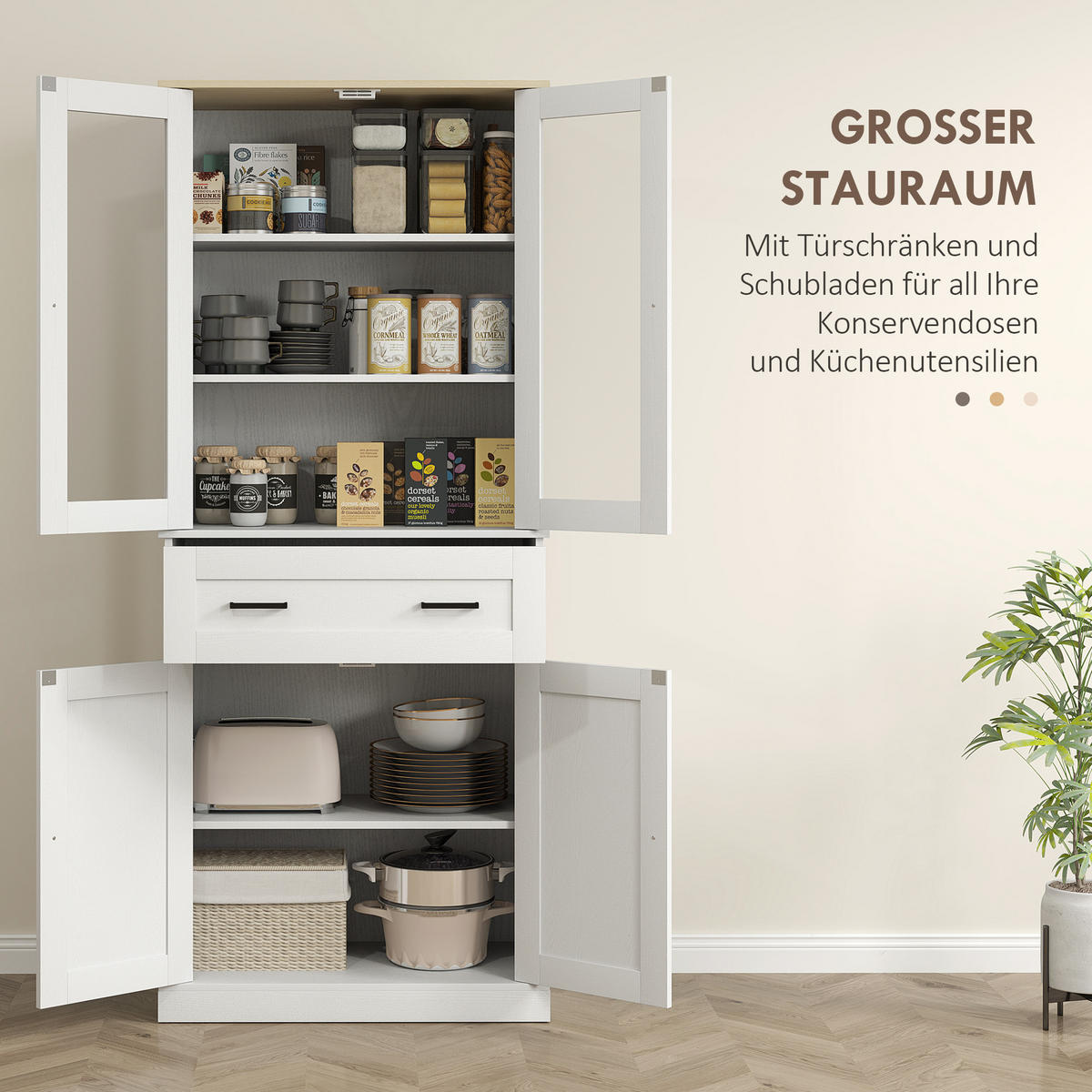 KÜCHENSCHRANK, Hochschrank mit Schublade, verstellbaren Einlegeböden, Cremeweiß - Creme/Schwarz, Holzwerkstoff/Metall (40/182.5/76cm) - HOMCOM