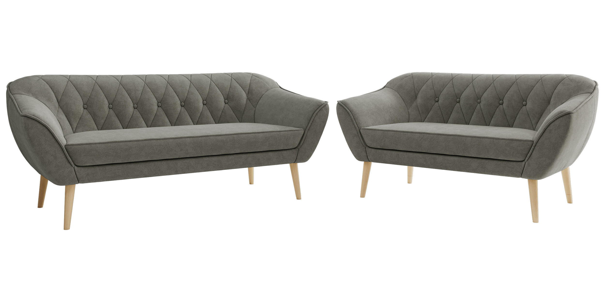 SITZGARNITUR PIRS 3+2 - Grau Strukture - Holzbeine - Platinfarben/Buchefarben, Holzwerkstoff/Textil (180/75/74cm) - MKS