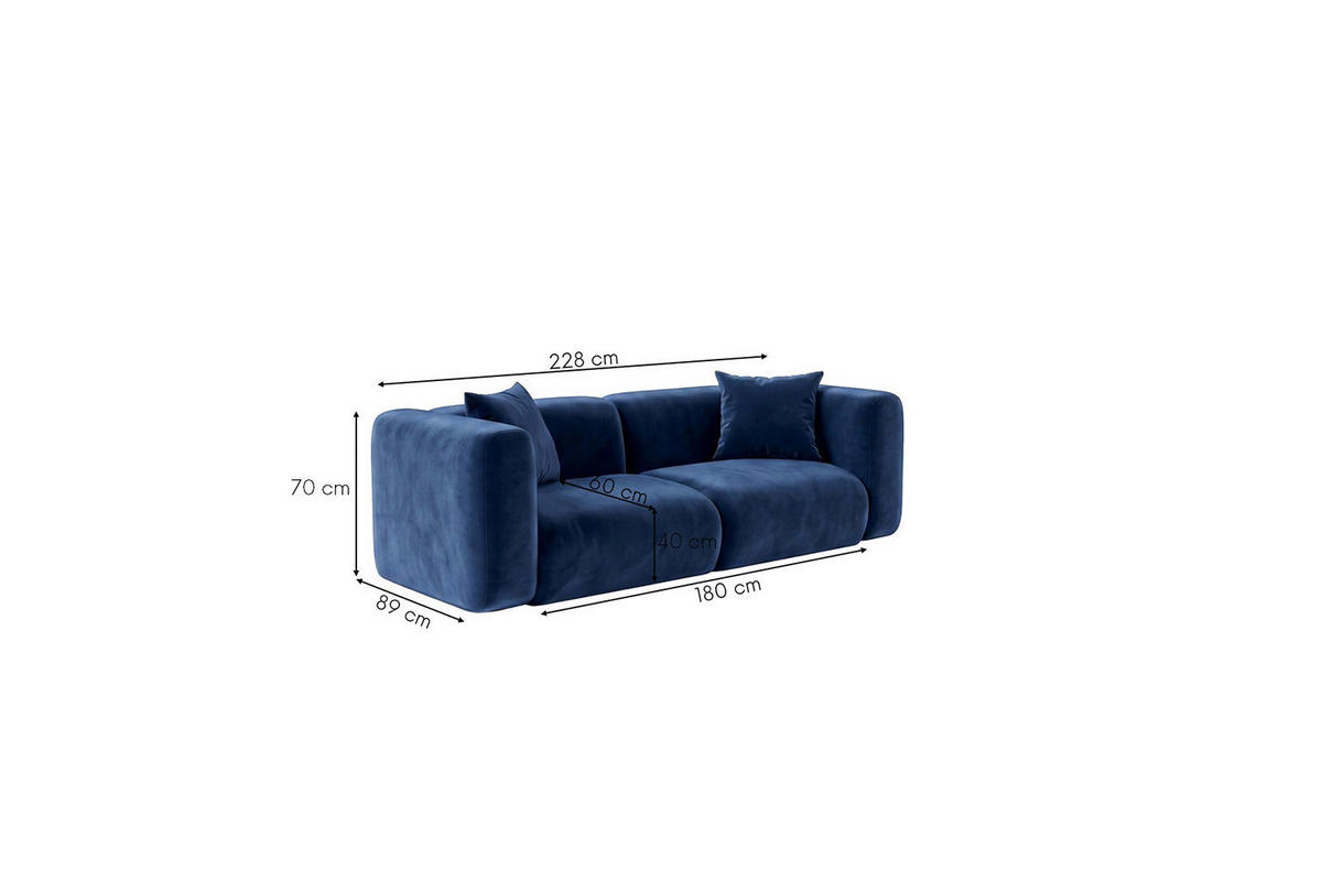 SOFA 2-Sitzer, Velvet-Stoff Bluvel, Tintenblau, GRETA - Blau, Holz (228/70/89cm) - Kaiser Möbel