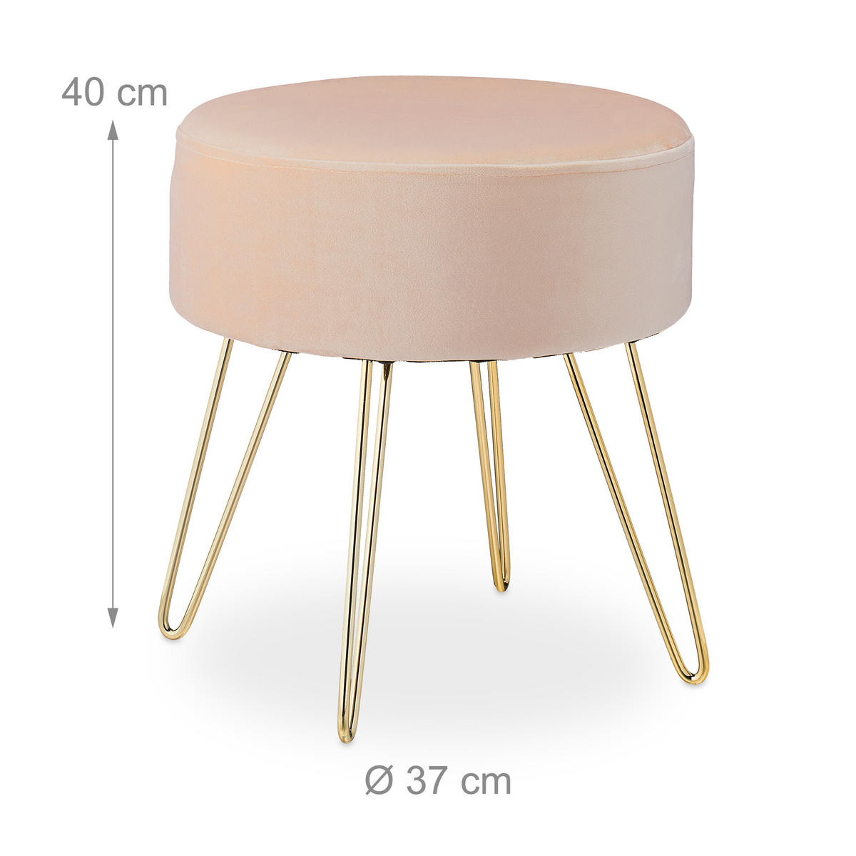 SAMT-HOCKER - Beige, Holzwerkstoff/Textil (37/40/37cm) - Relaxdays