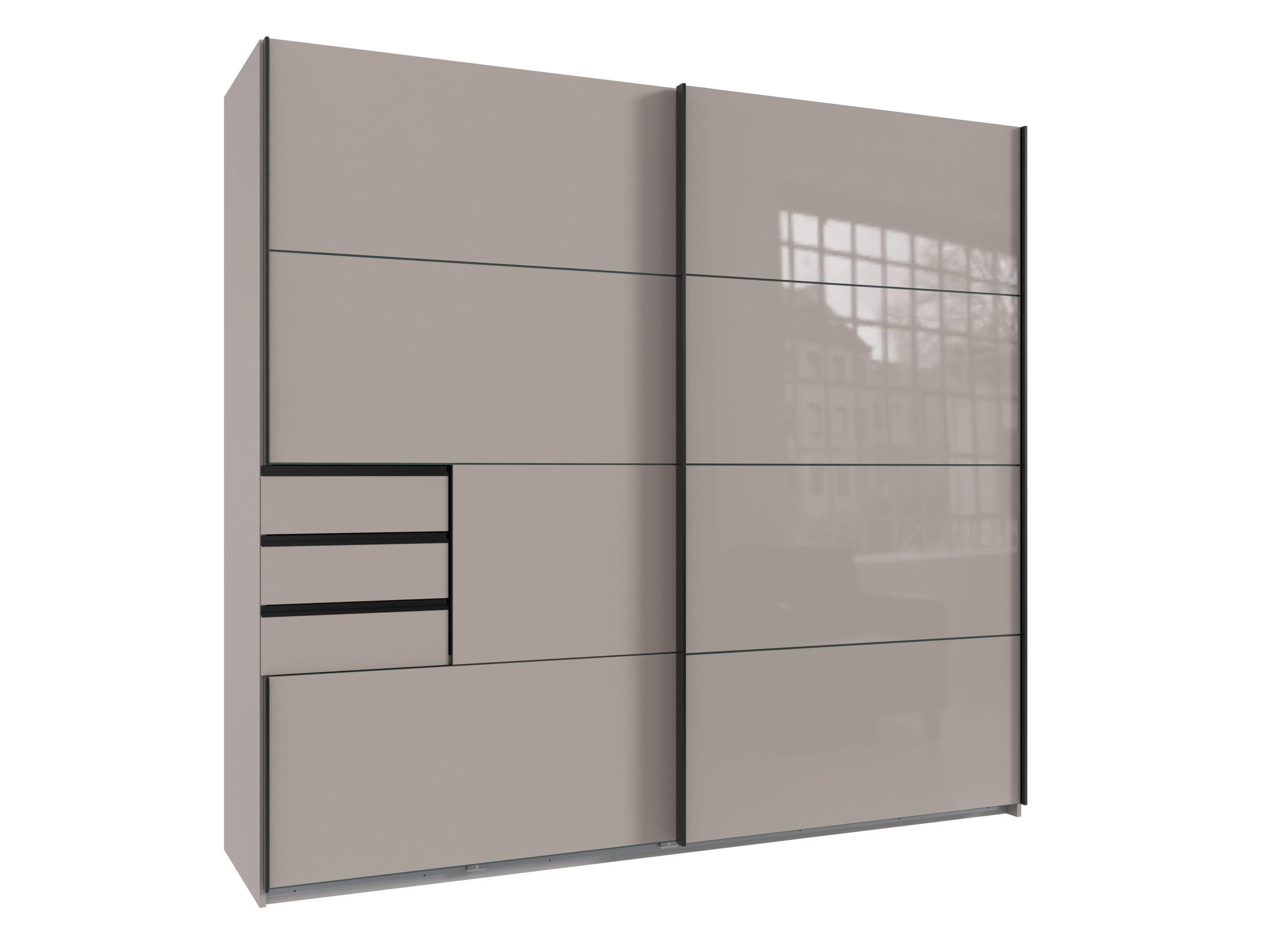 KLEIDERSCHRANK Saigon in Saharagrau mit einer Türfront in Glas Saharagrau – Schwebetürenschrank 2 türig - 225 cm Breite - Grau, Holzwerkstoff (80/200/120cm)