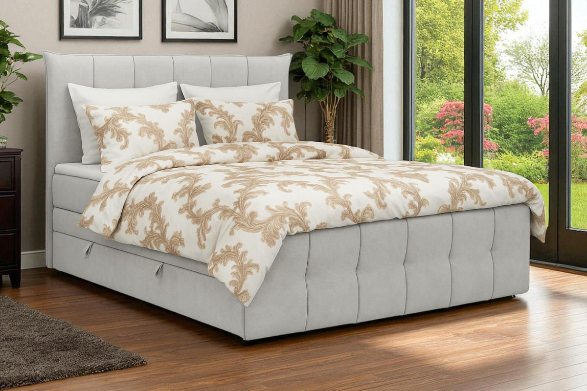 BOXSPRINGBETT SUPREME mit Topper und Bettkasten, Hellgrau, 140x200 cm - Hellgrau, Textil (140/200cm) - KS Home Concept